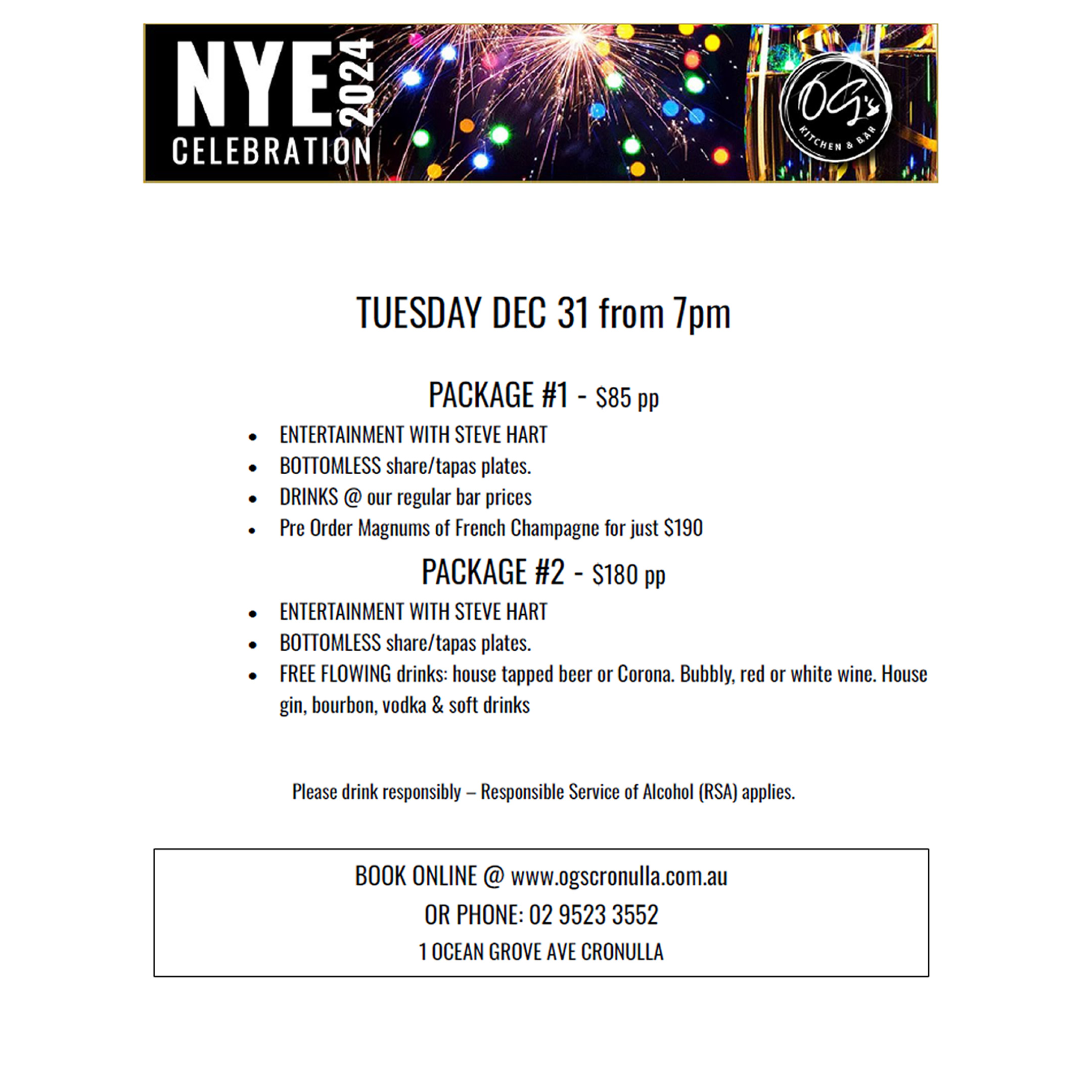 OG's Cronulla NYE Packages